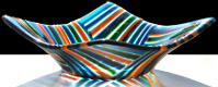 striped fused glass dish