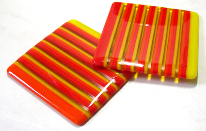 orange strip-fused glass coasters