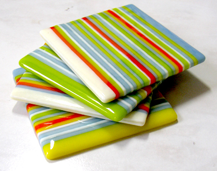 opaque strip-fused glass coasters