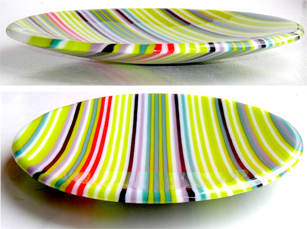 Pastel pin-stripe fused glass dish
