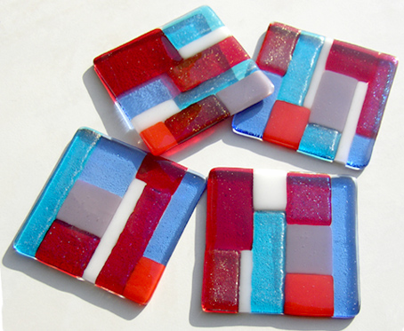 iridescent fused glass coasters